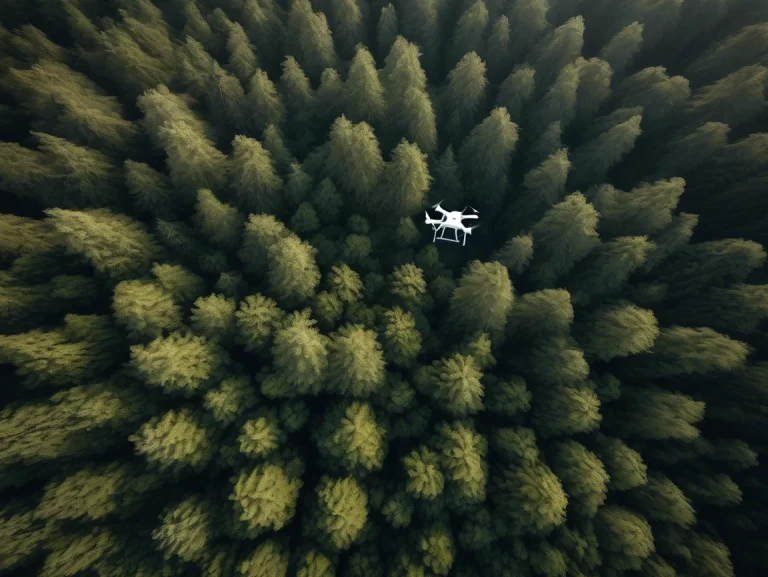 Drone flying over forest canopy—drones in wildlife conservation