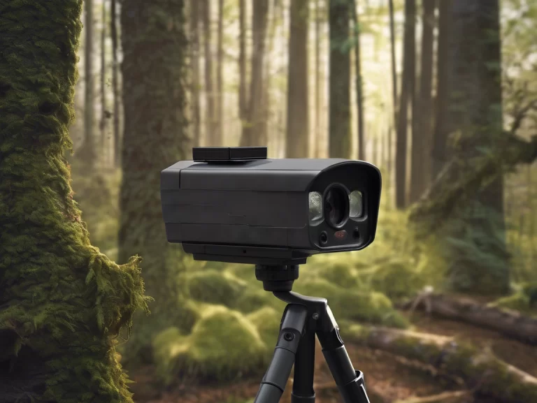 motion-activated wildlife camera mounted in woods