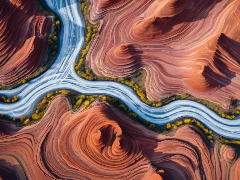 A swirling, striped sandstone formation in a remote desert region