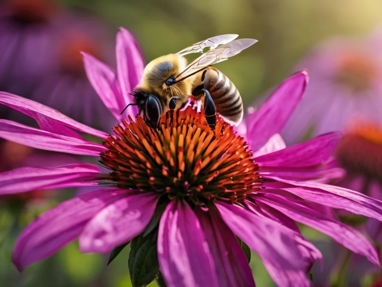 Bee gathering pollen on purple coneflower